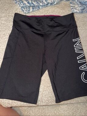 Calvin Klein Black Bike Shorts with Pink Waistband Trim